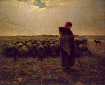 Jean-Francois Millet : Shepherdess with Her Flock